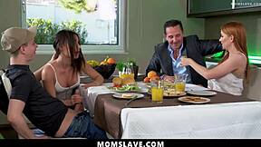 step family freeuse sex during foosball game with momslave