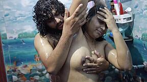 sexy stepsister bends over in bath for anal