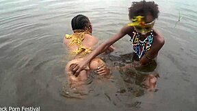 when the 2 lesbian of the tribe bath together in the village river