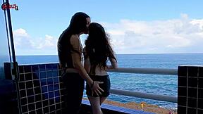 Having Fun On Terrace By Ocean