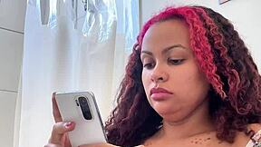 Chubby brazilian girl farts on toilet during morning routine
