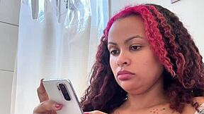 Chubby brazilian girl farts on toilet during morning routine