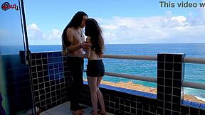 Having Fun On Terrace By Ocean