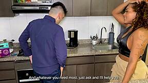 Chef fucks ebony beauty with a perfect body and huge ass and gives her milk on the mouth