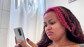 Chubby brazilian girl farts on toilet during morning routine