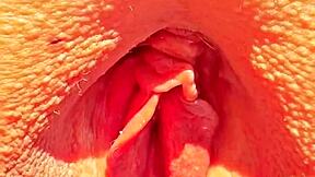 Maturemons horny mature displays super close up wide open cunt.
