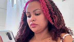 Chubby brazilian girl farts on toilet during morning routine
