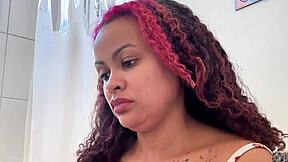 Chubby brazilian girl farts on toilet during morning routine
