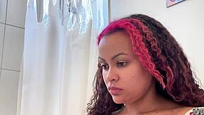 Chubby brazilian girl farts on toilet during morning routine