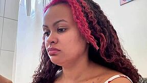 Chubby brazilian girl farts on toilet during morning routine