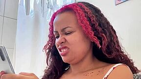 Chubby brazilian girl farts on toilet during morning routine