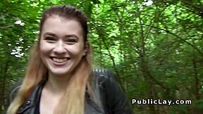 sexy blonde brit bangs in woods pov