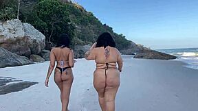 Lesbian friends reunite and fuck publicly at beach!