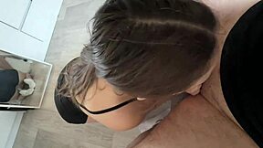 Morning blowjob ends with cum swallowing