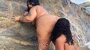 Lesbian friends reunite and fuck publicly at beach!