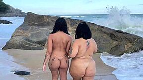 Lesbian friends reunite and fuck publicly at beach!