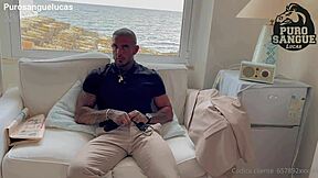 why is this huge muscular boss jerking off in his beachfront villa