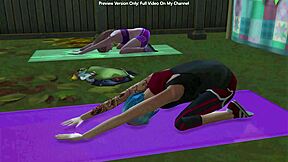 Blue haired emo girlfriend gets her pussy licked during yoga