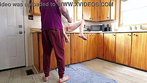 I give stepdaughter massive squirting orgasms in the kitchen