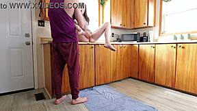 I give stepdaughter massive squirting orgasms in the kitchen