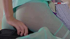 facesitting in striped pantyhose before she swallows his cock