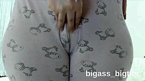 curvy milf shows camel toe while masturbating solo in pajamas at home