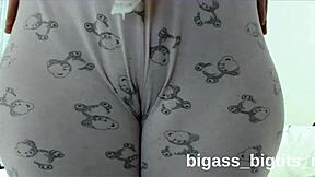curvy milf shows camel toe while masturbating solo in pajamas at home