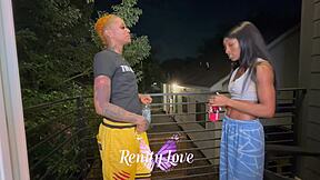 Ebony girls do lesbian roleplay with tattoos