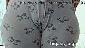 curvy milf shows camel toe while masturbating solo in pajamas at home