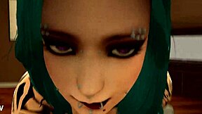 Goth giantess towers with huge tits