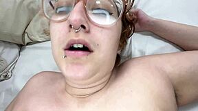 Nerdy ginger with glasses gets double fucked outdoors