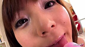 petite japanese teen in swimsuit meets two old guys for interview