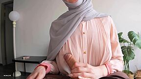 Step mom in hijab catches step son watching porn