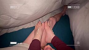 family trip turned into dirty sneaky footjob under covers with step cousin