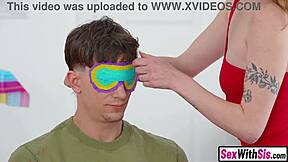 Blindfolded stepsister and teen 18+ bestie railed by big dick stepbro