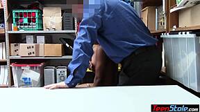 Pierced Titted Ebony Thief Fucked By Mall Cop