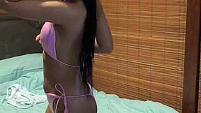 my indonesian wife is trying on her new bikinis