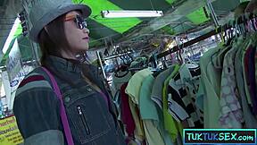 tongue pierced tiny 18+ thai milf gets picked up by two foreigners
