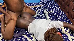 black couple fucks in doggystyle on bed