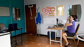 Nudist secretary nude employee in the office with boss