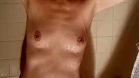 roxanneandxander bathing in the shower with shaved hairless wet body