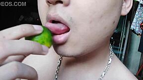 Chinese asian licking masturbation