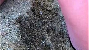 wife pees long on beach