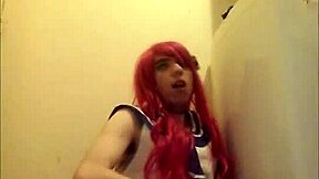 A solo redhead trap jerks off and swallows his own cum.