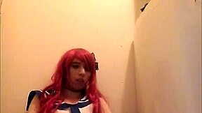 A solo redhead trap jerks off and swallows his own cum.