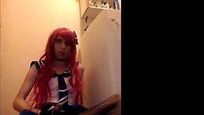 A solo redhead trap jerks off and swallows his own cum.