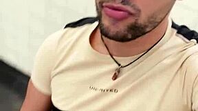 Bisexual guy sucks construction worker's cock in public toilet until he cums milk!