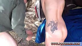 Brazilian teen 18+ gets double penetration first time with tattooed group in police banging