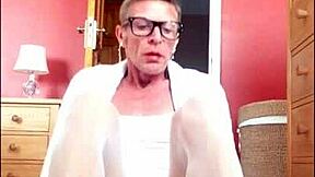 Shemale in stockings shows cock
