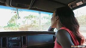 Black babe slurps white cock in interracial sucking scene